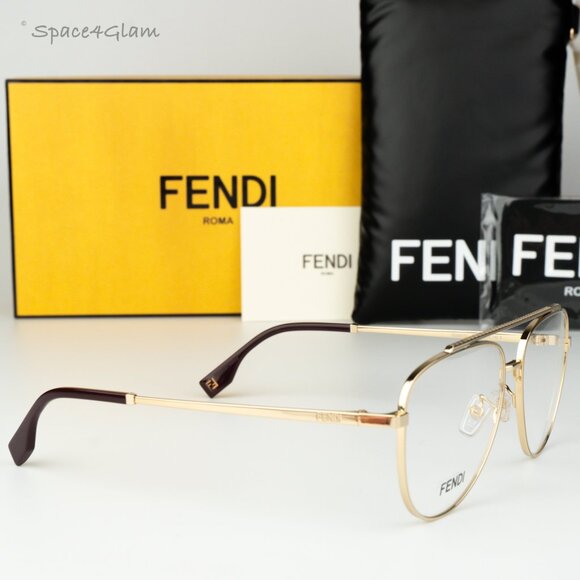 Fendi Women Eyeglasses Metal Shiny Clear Gold Demo Pilot FE50077U 032 BRAND NEW - Picture 1 of 10
